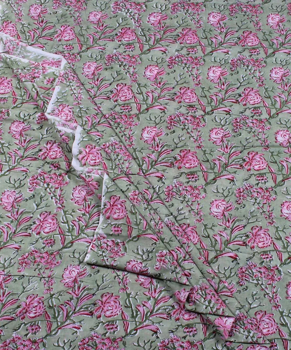 0.45m Green handblock print floral cotton fabric