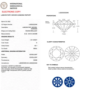 1.01CT Round D VS1 IDEAL 3EX NONE - LG522222346