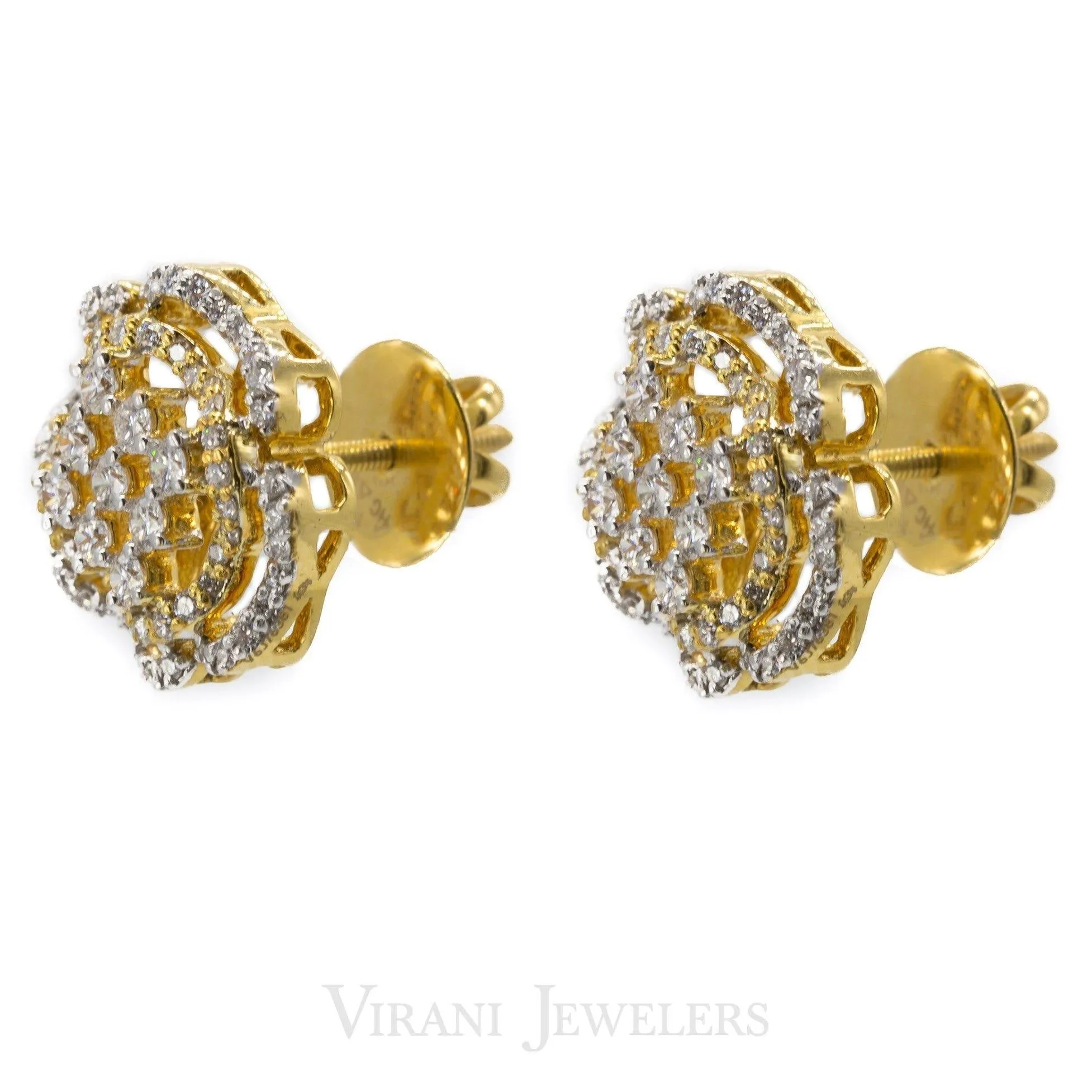 1.18CT Diamond Stud Earrings Set in 18K Yellow Gold W/ Clover Leaf Design