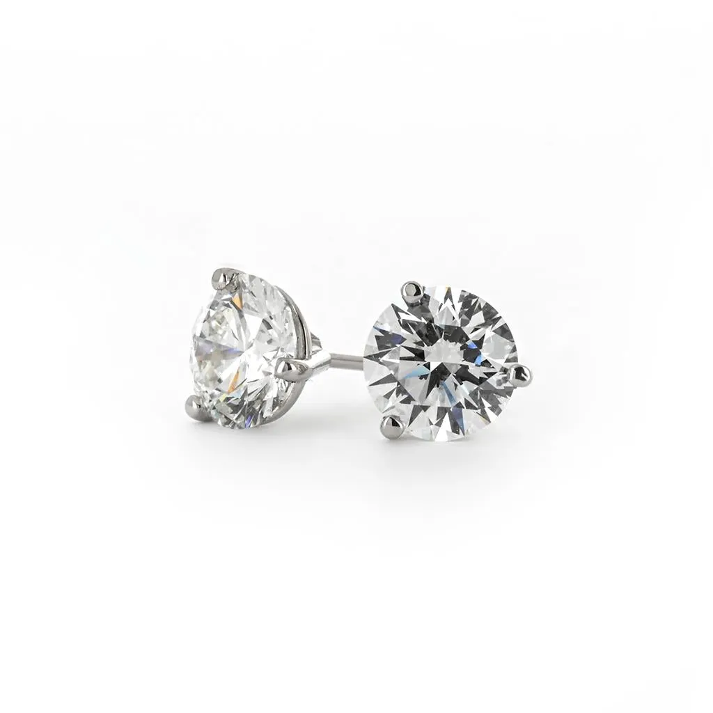 1.45ctw Round Diamond Studs, 3 Prong - 14K White Gold