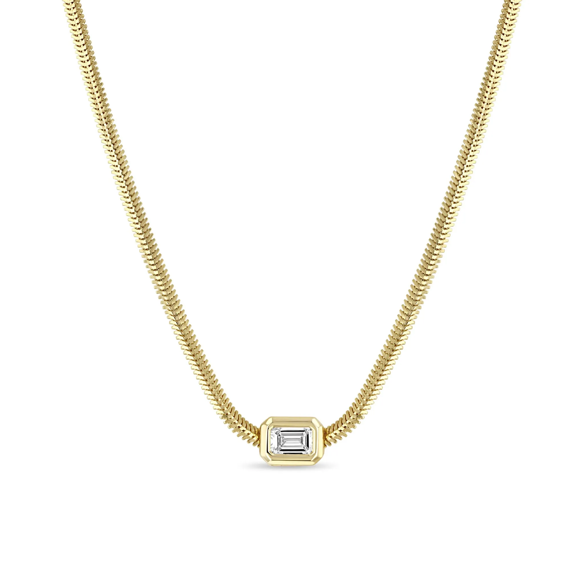 14k Large Emerald Cut Diamond Snake Chain Necklace