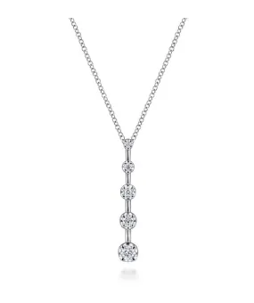 14K White Gold Bar Pendant Necklace with Diamond Stations