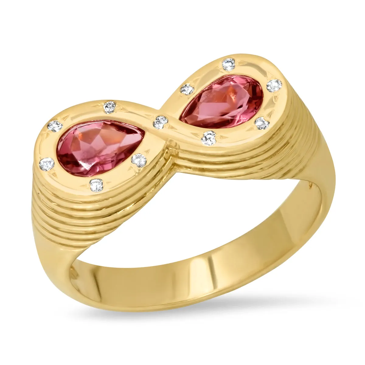 14K YG Pink Tourmaline and Diamond Infinity Ring