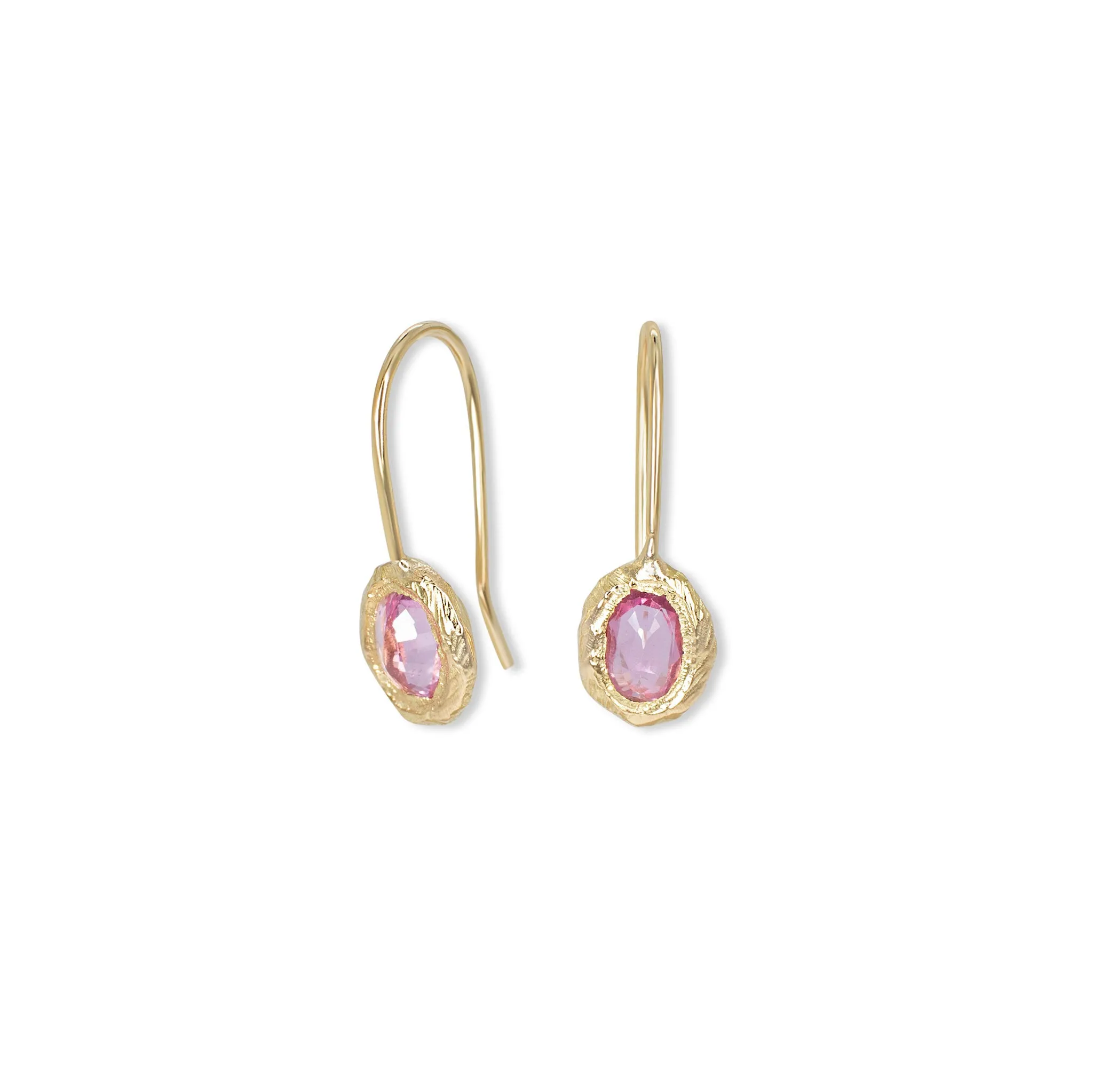 18K Oval Fixed Hook Earrings in Pink Sapphire