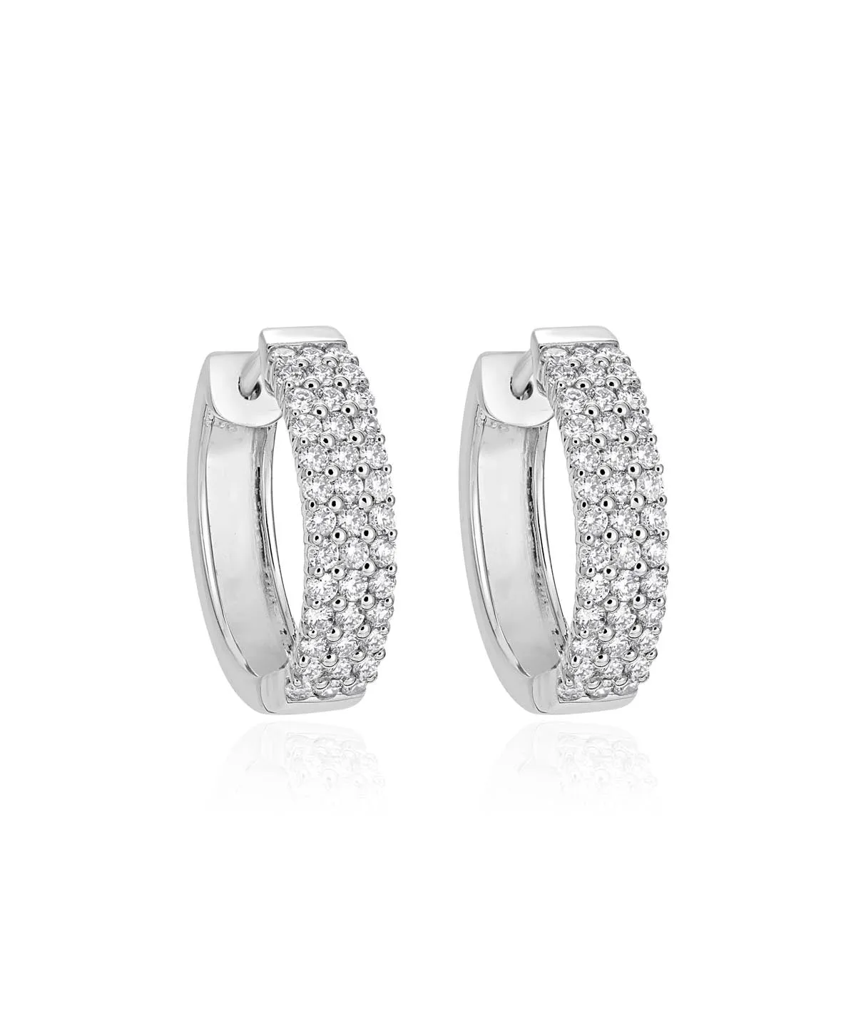 18K White Gold Diamond Three Row Hoop Earrings