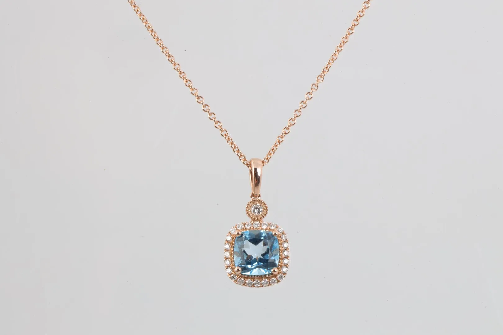 18" 14k Rose Gold Necklace with 2.67tcw Blue Topaz and 0.15tcw Diamonds (4.34g.)