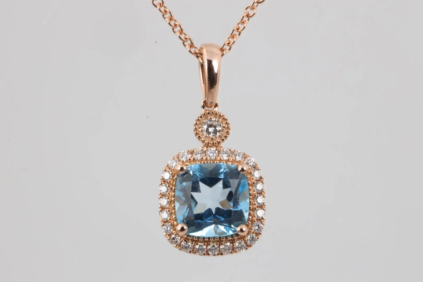 18" 14k Rose Gold Necklace with 2.67tcw Blue Topaz and 0.15tcw Diamonds (4.34g.)