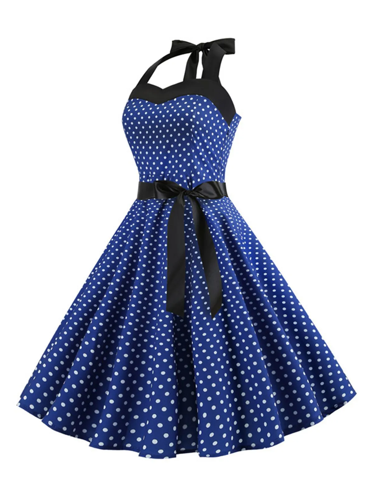 1950s Polka Dot Bow Tie Halter Swing Dress