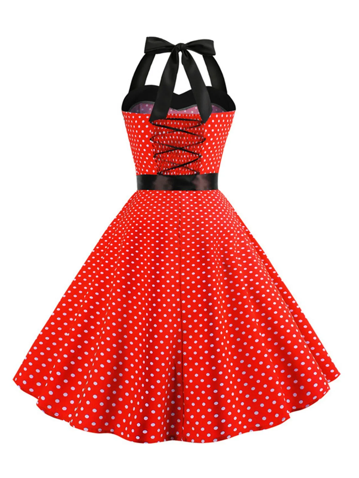 1950s Polka Dot Bow Tie Halter Swing Dress