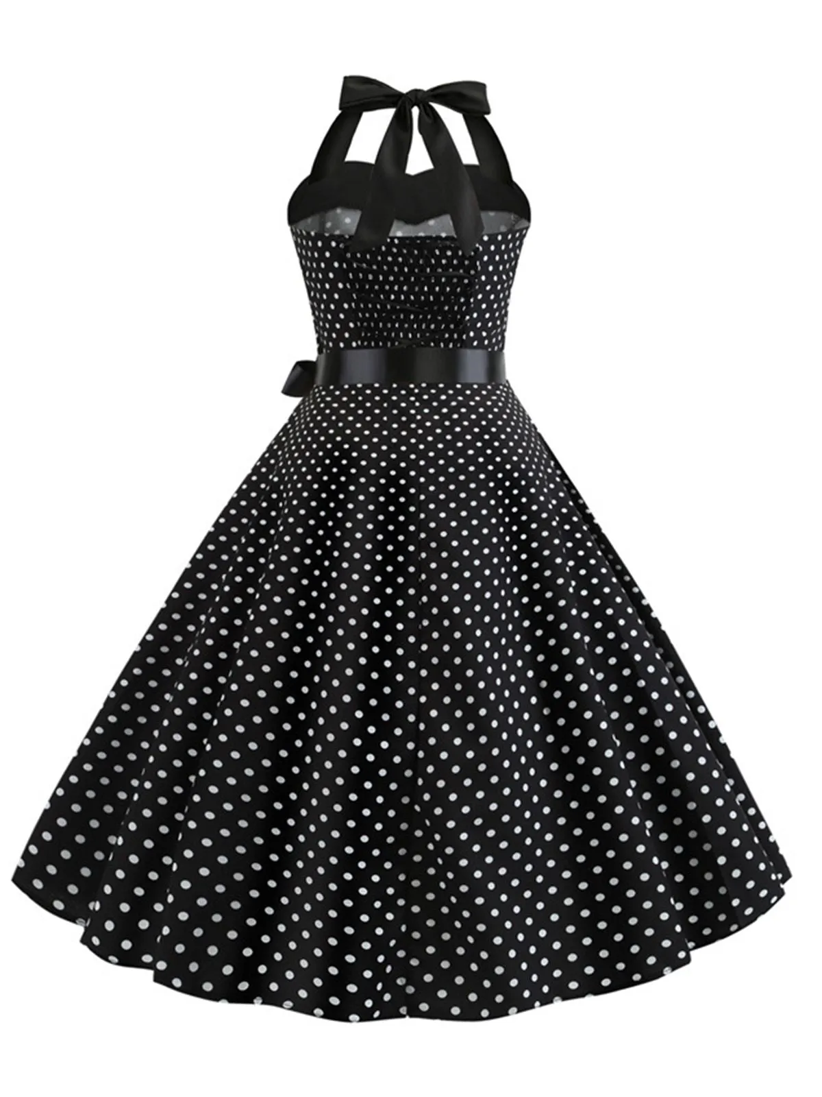 1950s Polka Dot Bow Tie Halter Swing Dress