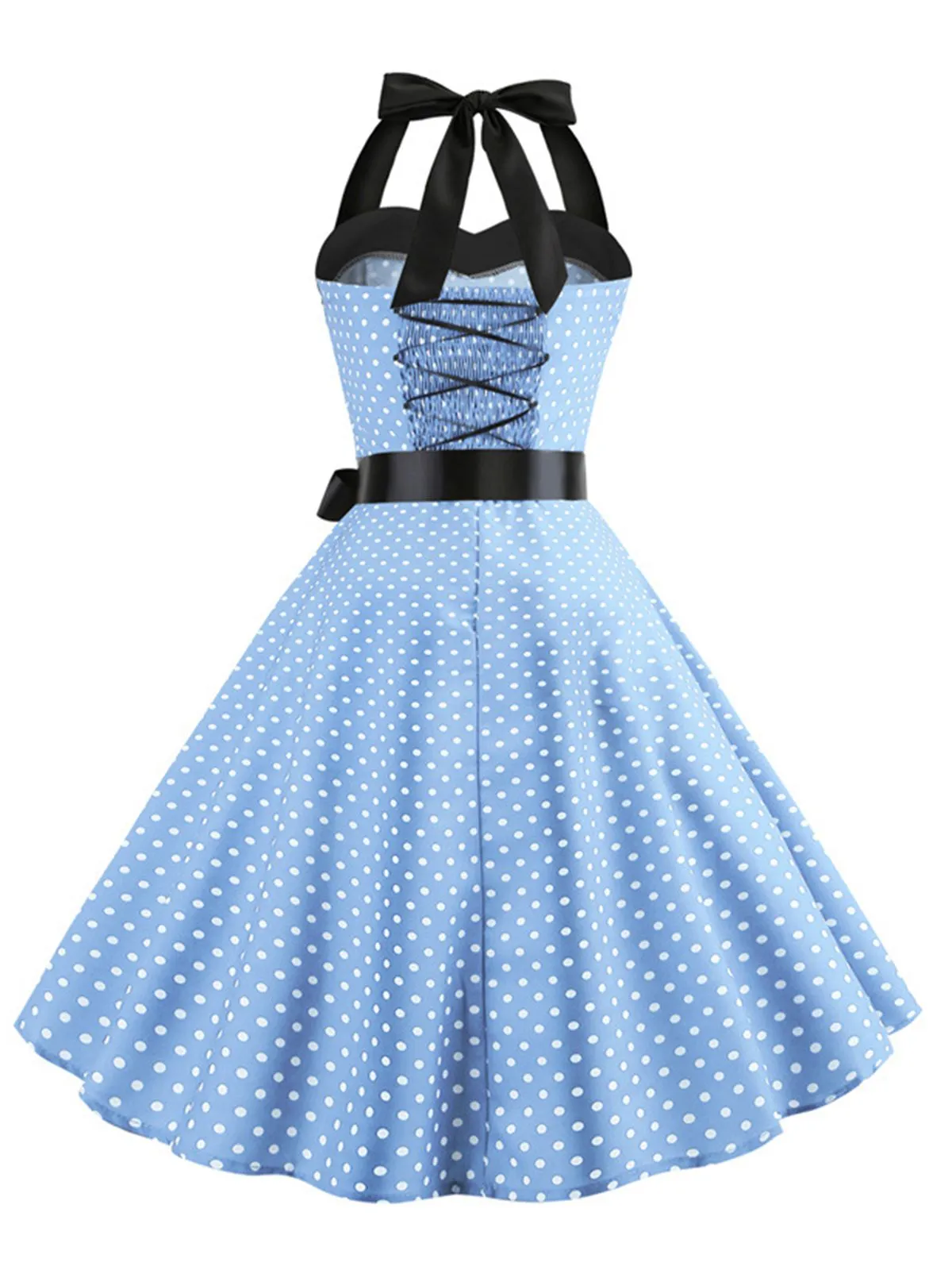 1950s Polka Dot Bow Tie Halter Swing Dress