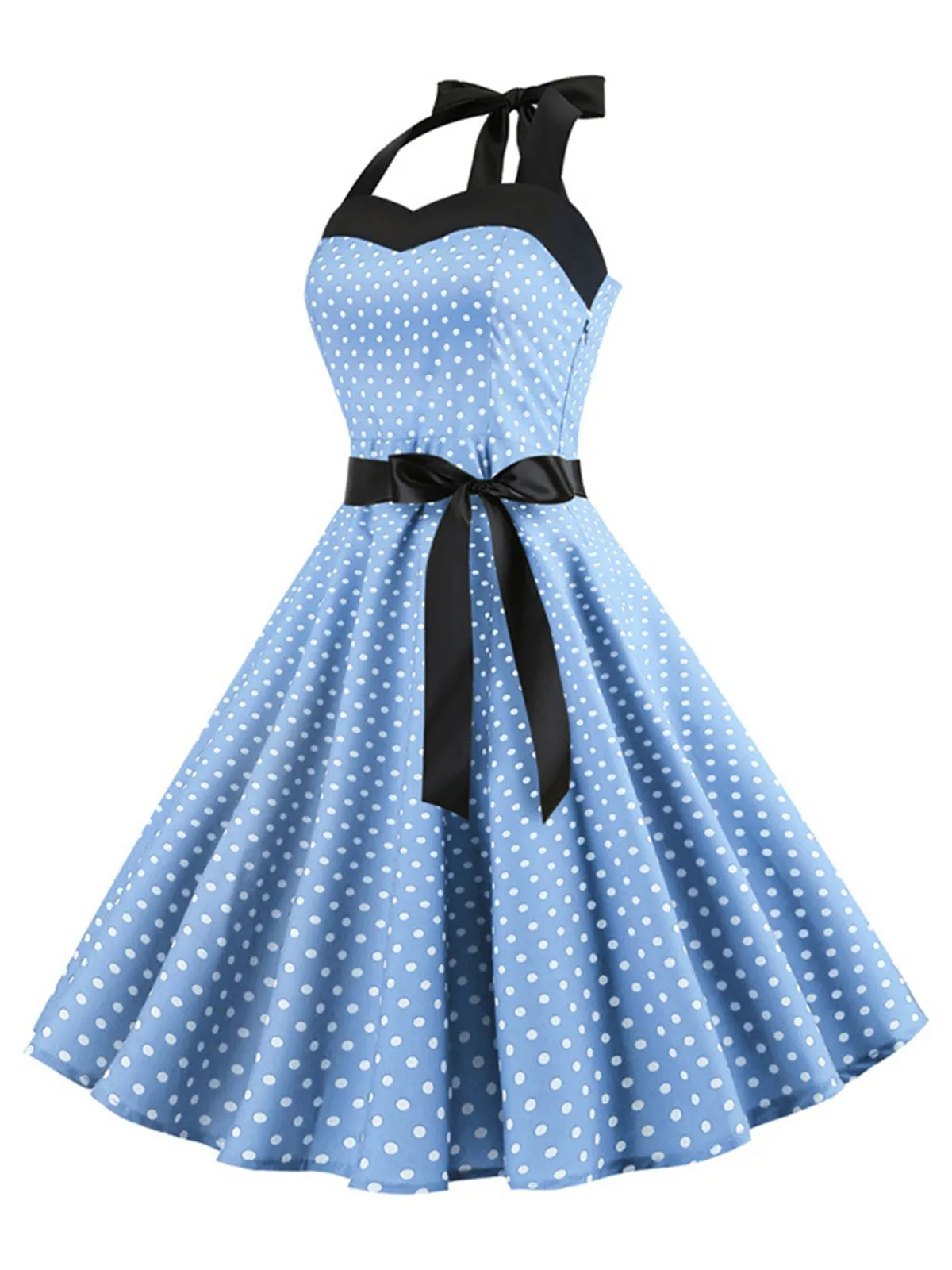 1950s Polka Dot Bow Tie Halter Swing Dress