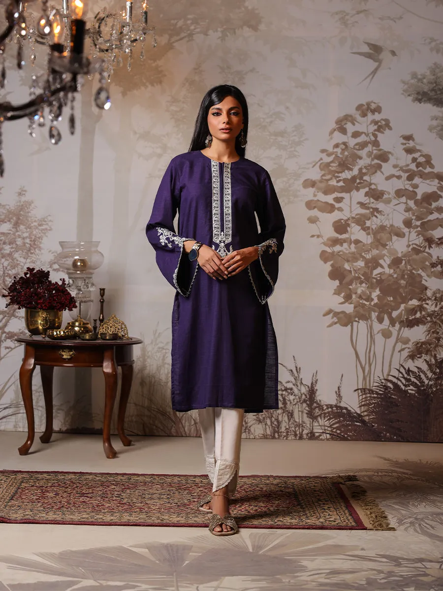 1pc - Stitched Basic Dyed Embroidered Khaddar Shirt