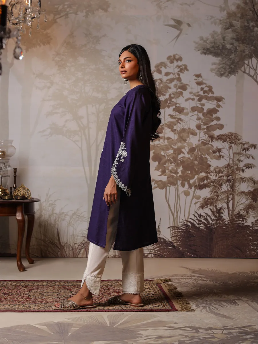 1pc - Stitched Basic Dyed Embroidered Khaddar Shirt