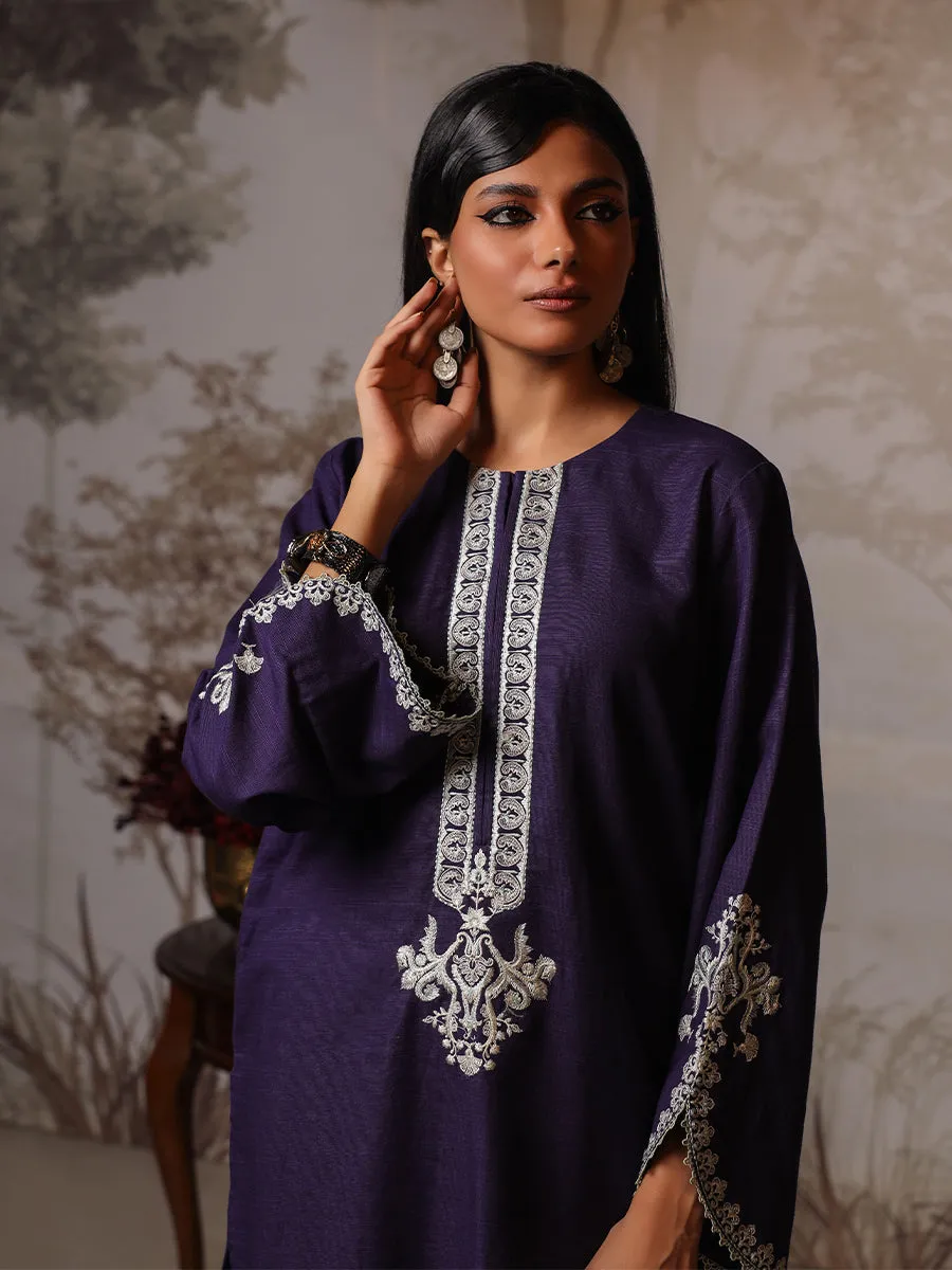 1pc - Stitched Basic Dyed Embroidered Khaddar Shirt