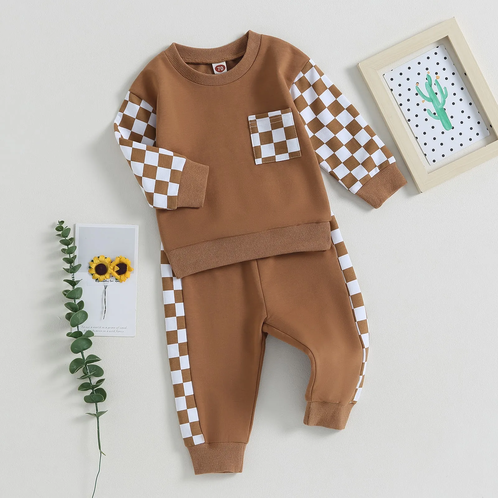 2 Pieces Set Baby Kid Boys Checked Tops And Pants Wholesale 231130119