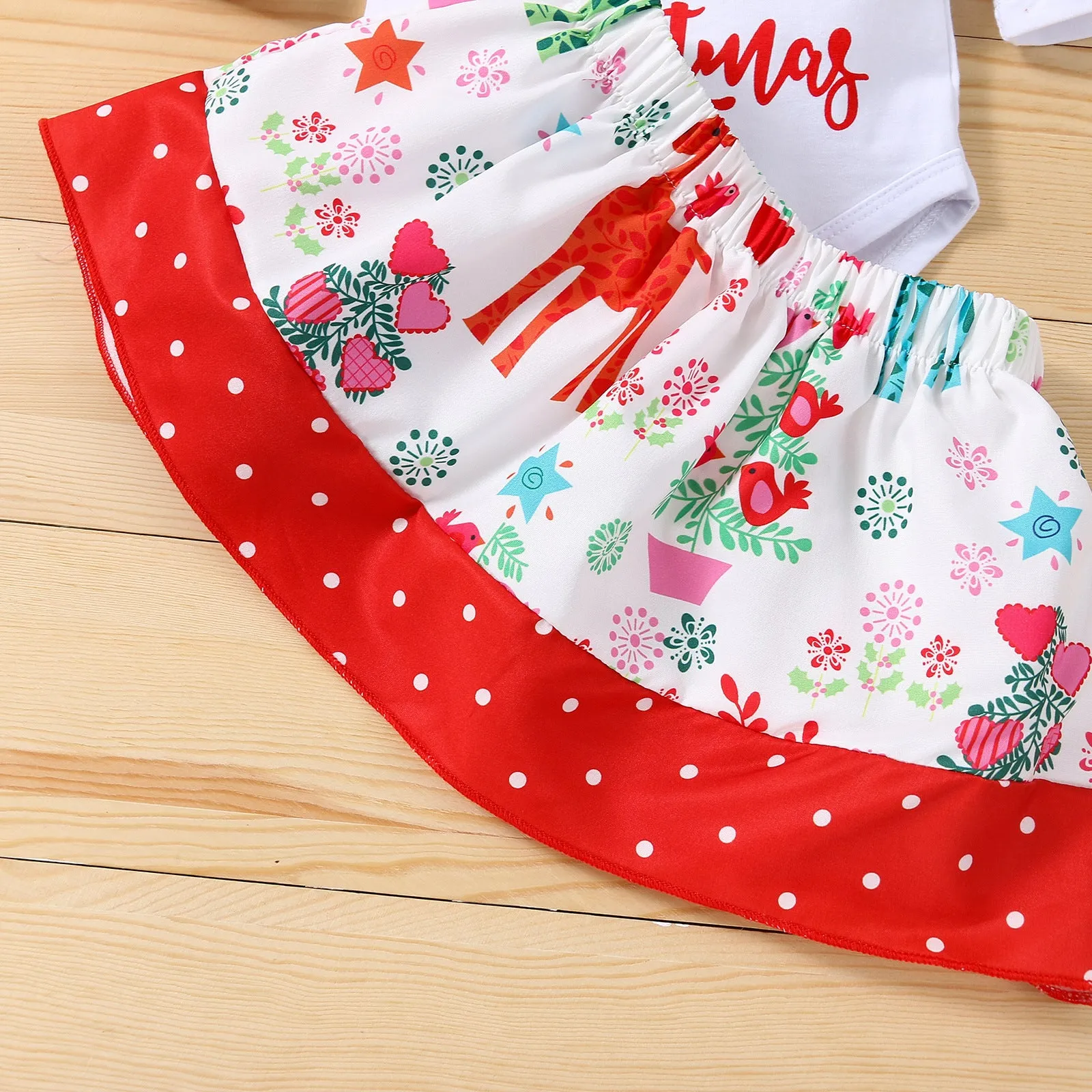 2 Pieces Set Baby Kid Girls Christmas Letters Print Rompers And Polka dots Skirts Wholesale 23101511