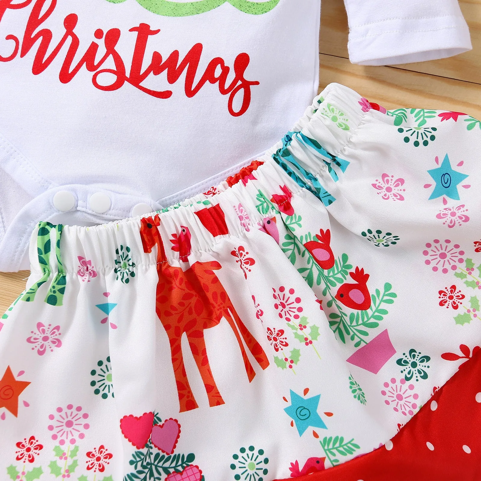 2 Pieces Set Baby Kid Girls Christmas Letters Print Rompers And Polka dots Skirts Wholesale 23101511