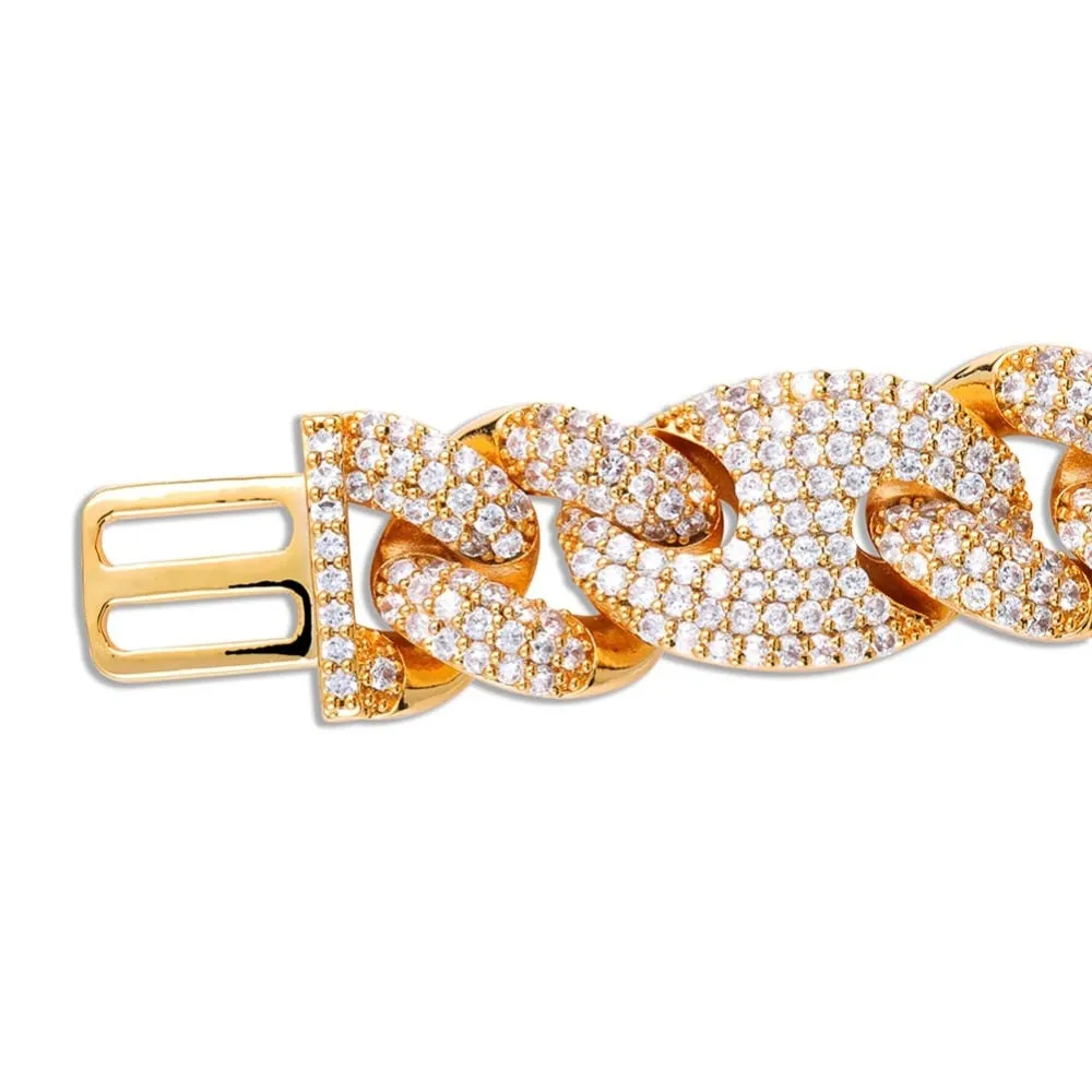 20mm Miami Lock Clasp Cuban Chain Link Cubic Zirconia Copper Hip-Hop Bracelet