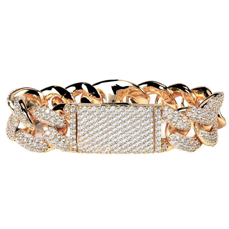 20mm Miami Lock Clasp Cuban Chain Link Cubic Zirconia Copper Hip-Hop Bracelet