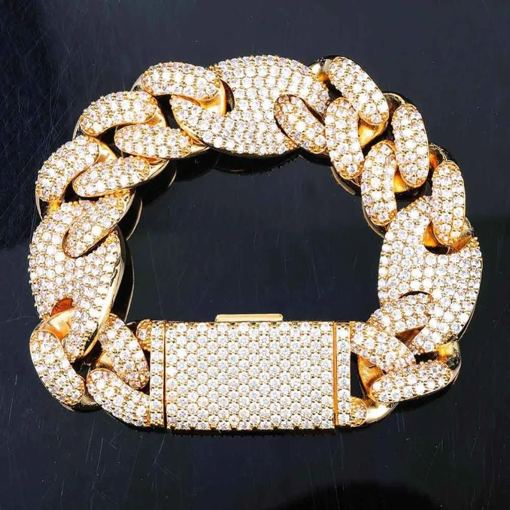 20mm Miami Lock Clasp Cuban Chain Link Cubic Zirconia Copper Hip-Hop Bracelet