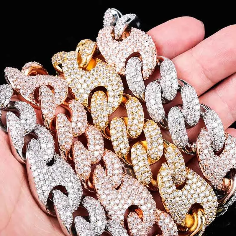 20mm Miami Lock Clasp Cuban Chain Link Cubic Zirconia Copper Hip-Hop Bracelet