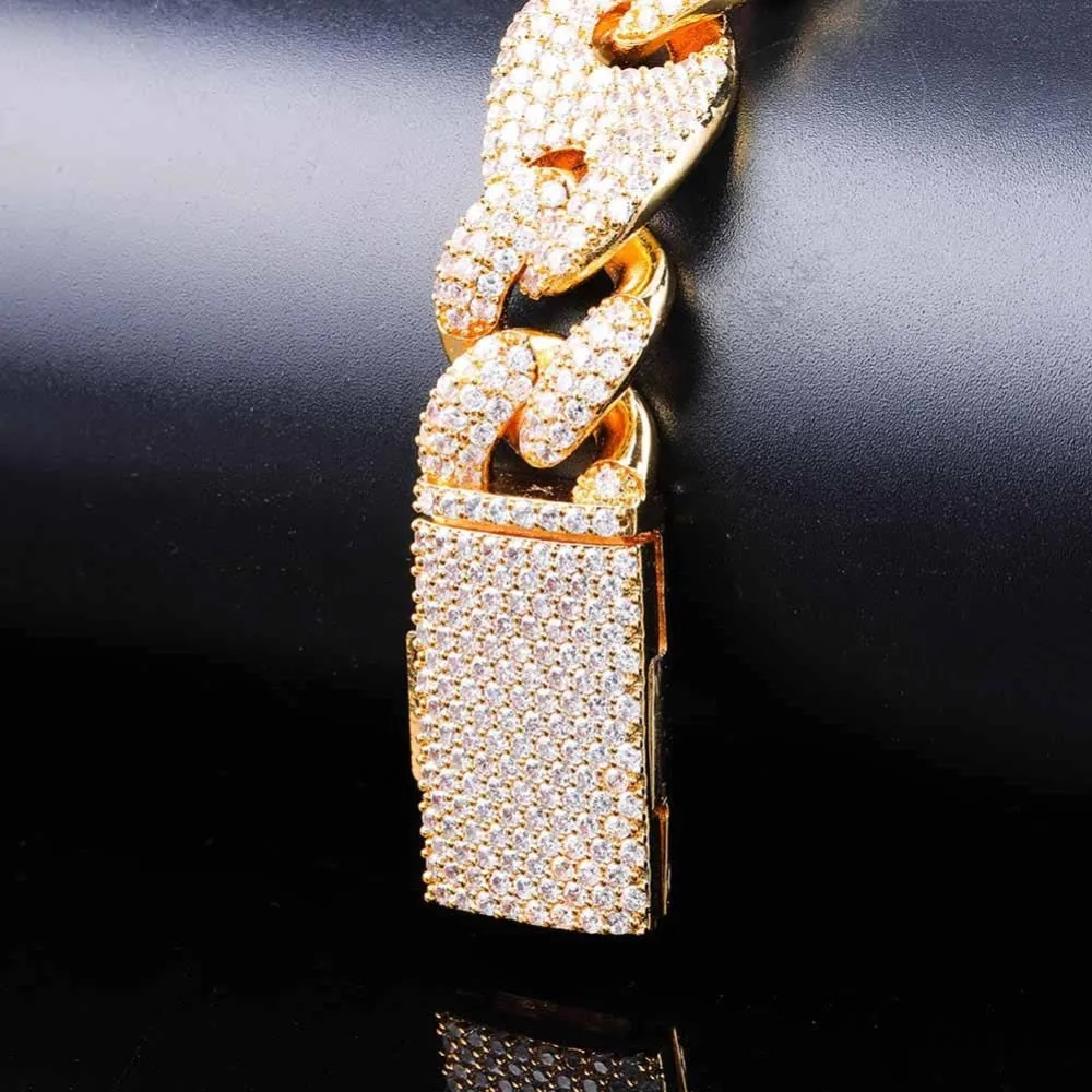 20mm Miami Lock Clasp Cuban Chain Link Cubic Zirconia Copper Hip-Hop Bracelet