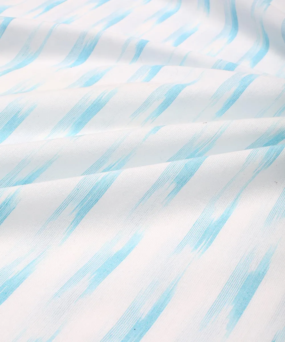 2.5 m Offwhite sky blue cotton handloom pochampally ikat fabric