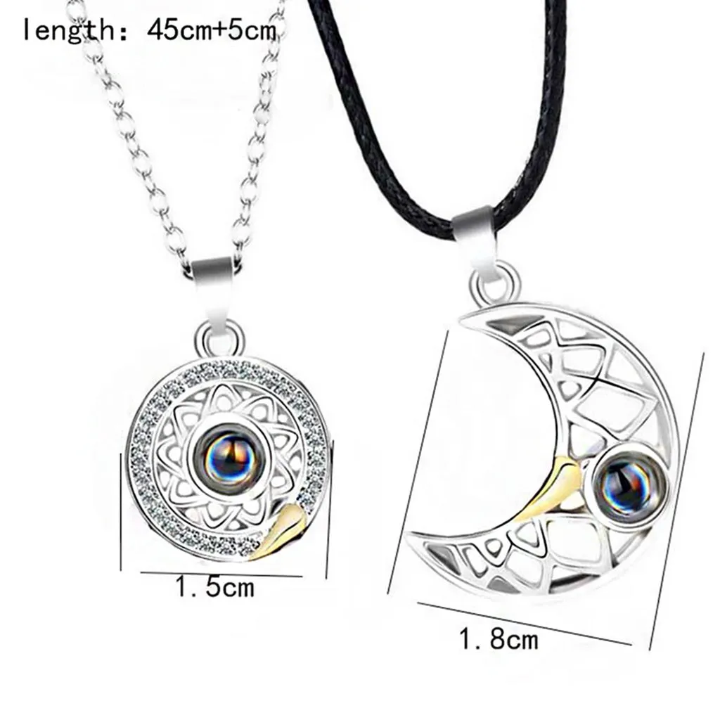 2pcs Men Women Couples Stainless Steel Magnetic 100 Languages I Love You Necklace