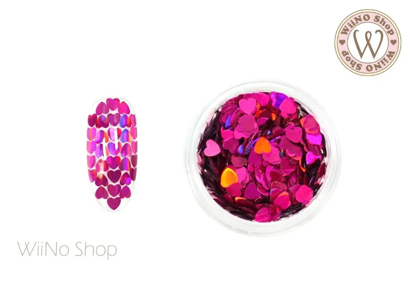 3mm Fuchsia Holographic Heart Glitter