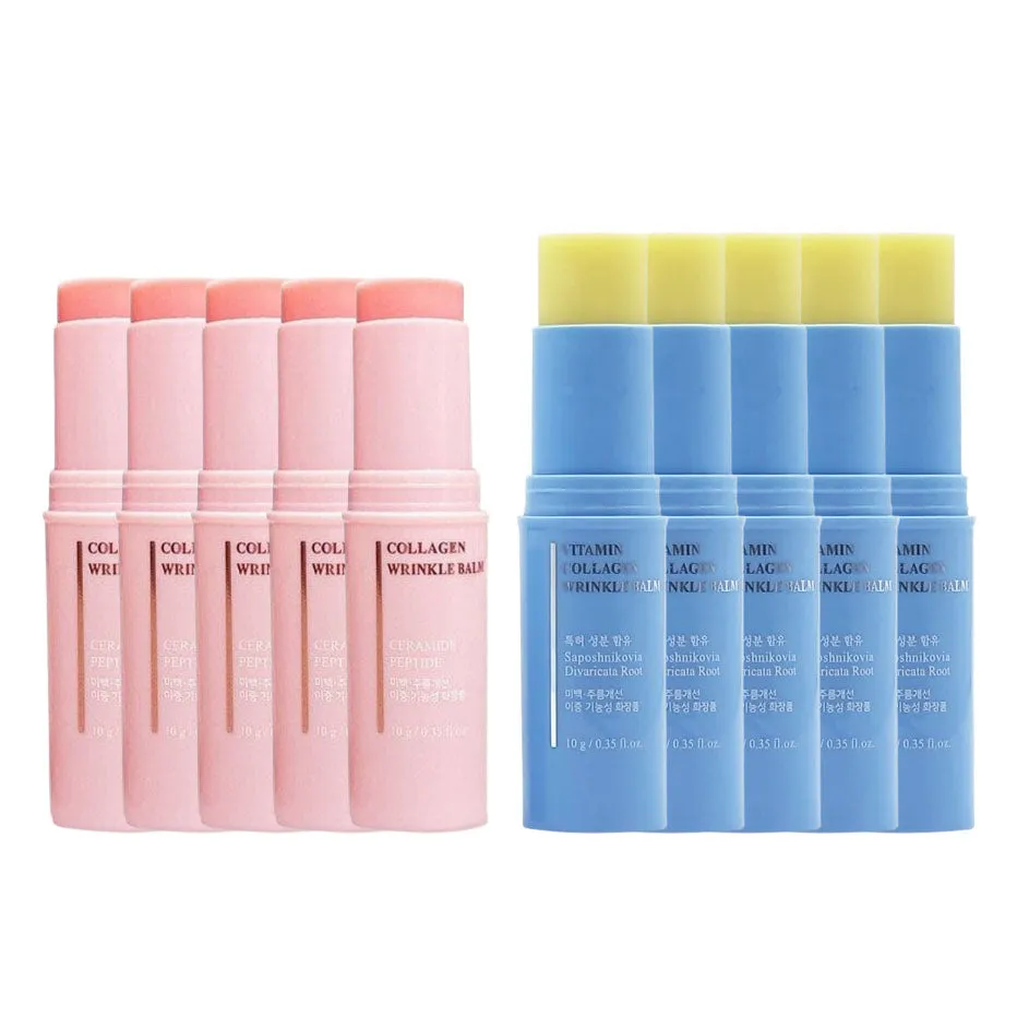 5 SETs ELUJAI Collagen Vitamin Wrinkles Balms 10g 10g Dry Skincare Moisture Anti Ageing Finelines Hyaluronic Acid Elasticity Whitening Soothing Ice Cooling Effects