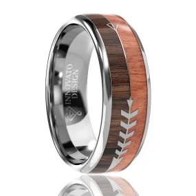 8mm Natural Dark Koa Wood Arrow Wedding Band