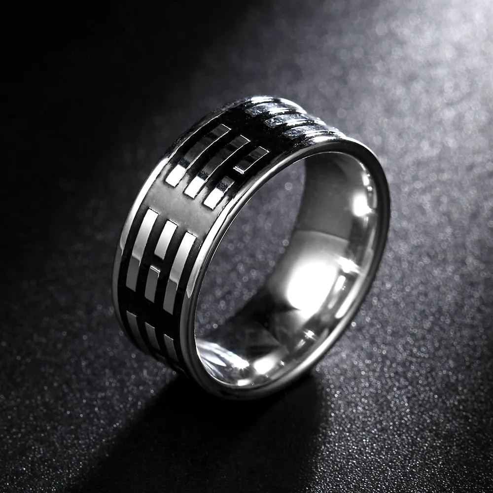 8mm Silver-Plated Horizontal Bars Stainless Steel Vintage Ring