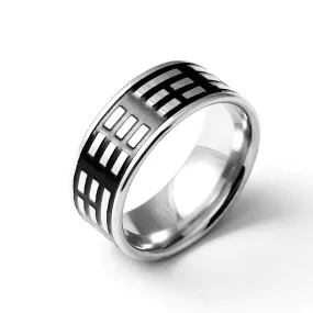 8mm Silver-Plated Horizontal Bars Stainless Steel Vintage Ring