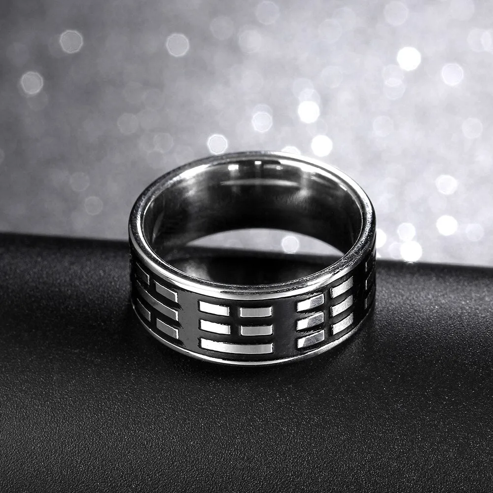 8mm Silver-Plated Horizontal Bars Stainless Steel Vintage Ring