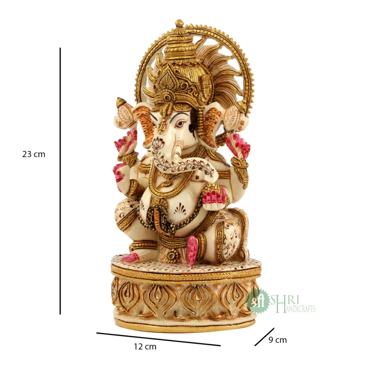 8" GANESHA ON BASE GOLD PAINTING SURYA