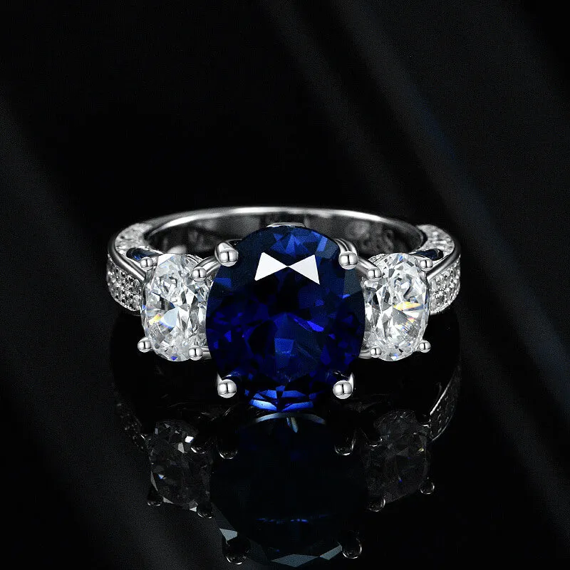 925 Sterling Silver 5CT Sapphire Diamond Gemstone Wedding Engagement Ring