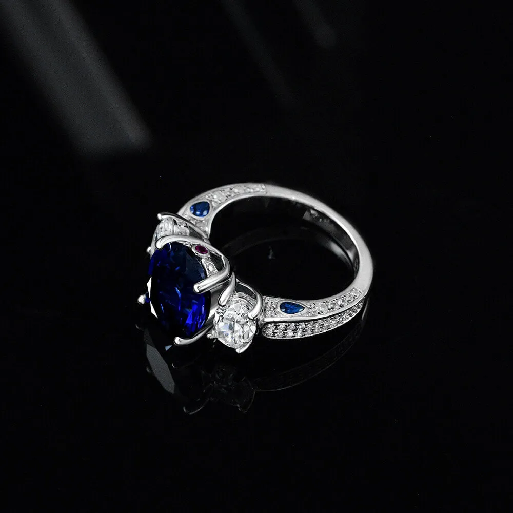 925 Sterling Silver 5CT Sapphire Diamond Gemstone Wedding Engagement Ring