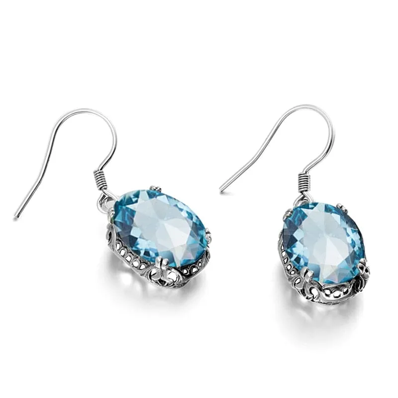 925 Sterling Silver Aquamarine Drop Earrings