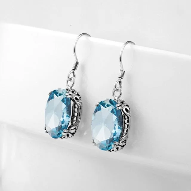 925 Sterling Silver Aquamarine Drop Earrings