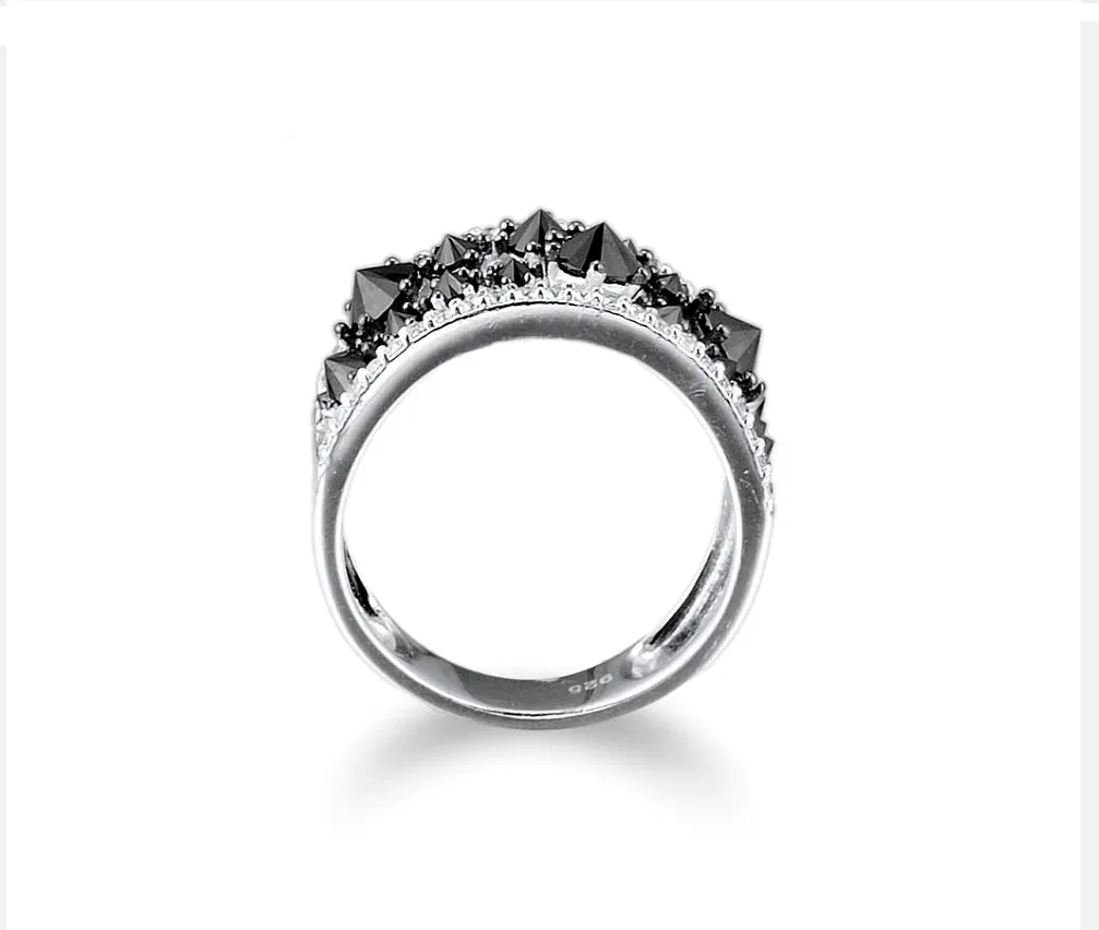 925 Sterling Silver Black Cubic Zircon Engagement Wedding Ring Bridal Women