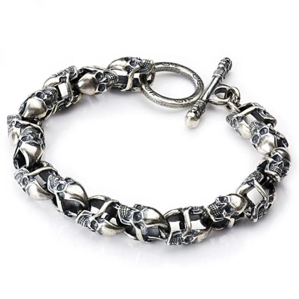 925 Sterling Silver Retro Skull Bracelet