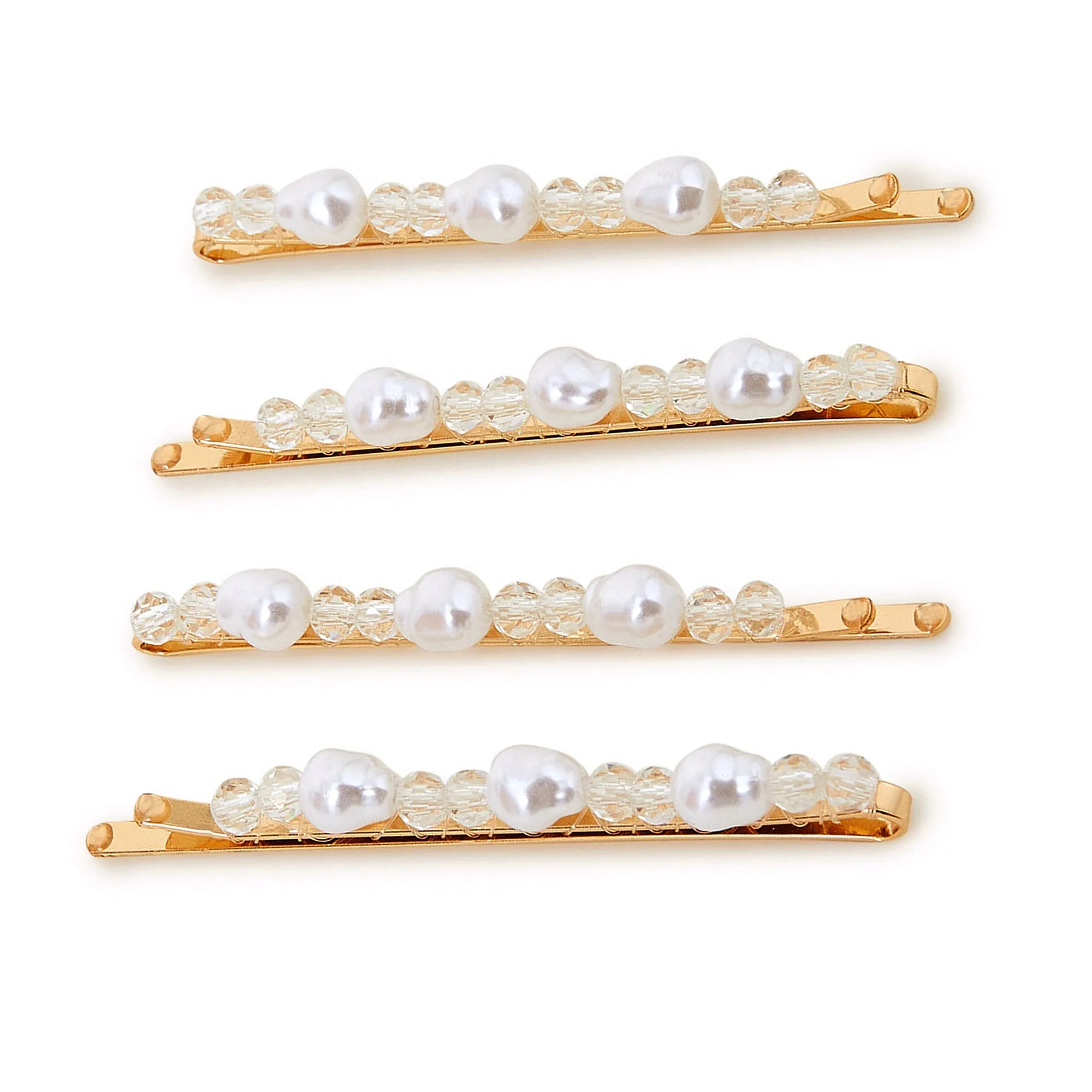 Accessorize London Gold Pearl And Bead Hair Slides Pack Of 4