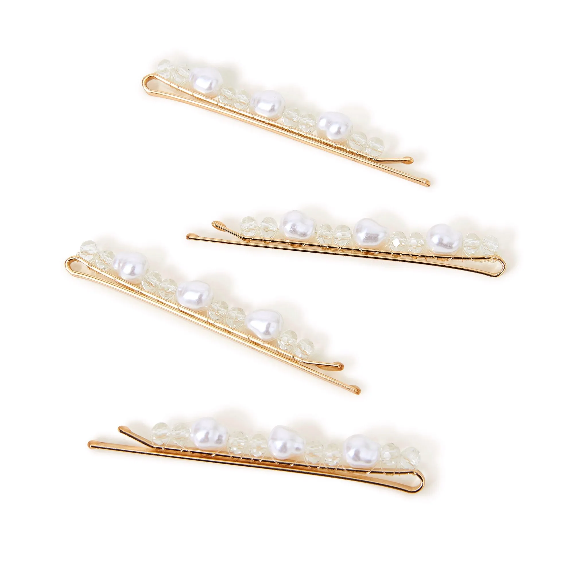 Accessorize London Gold Pearl And Bead Hair Slides Pack Of 4