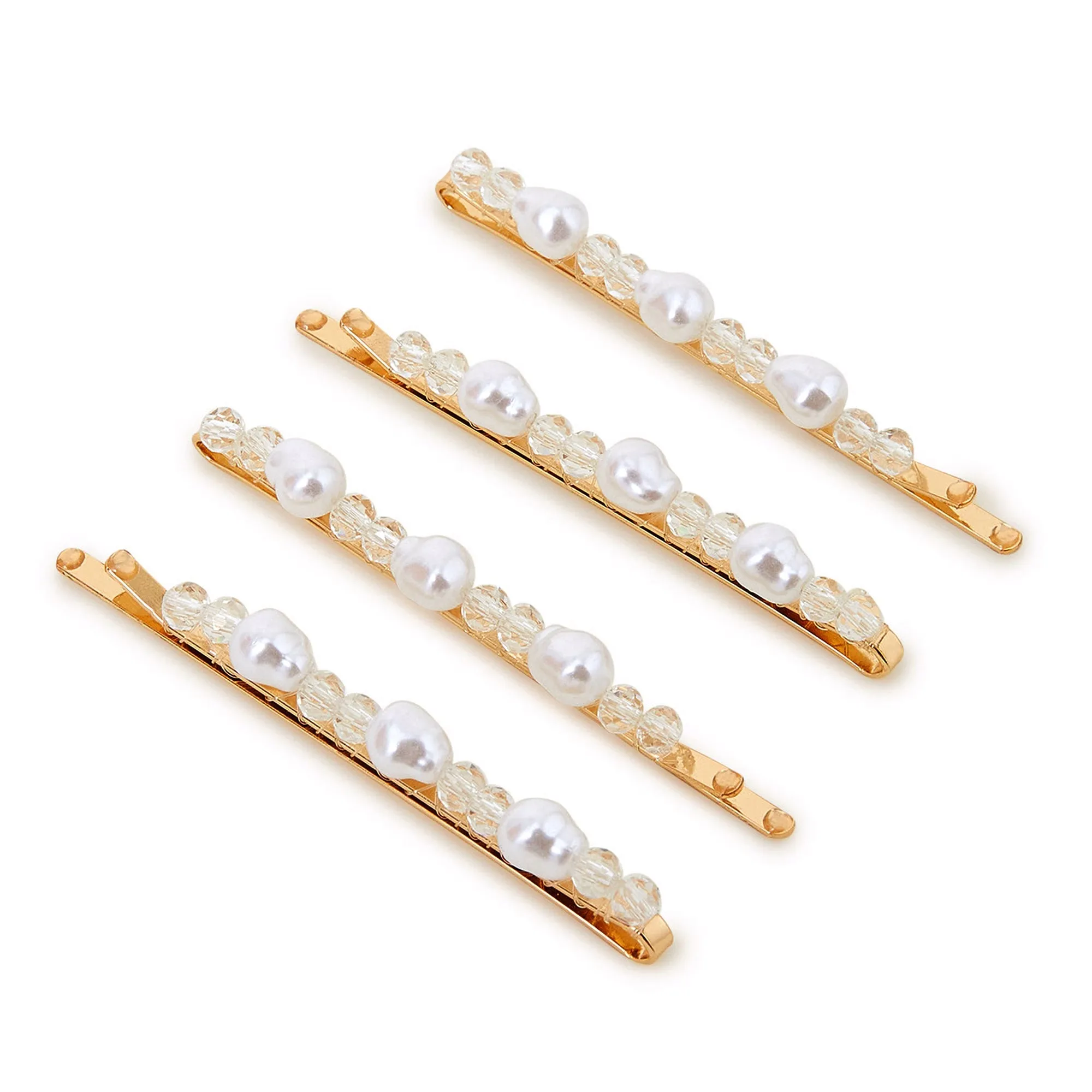 Accessorize London Gold Pearl And Bead Hair Slides Pack Of 4