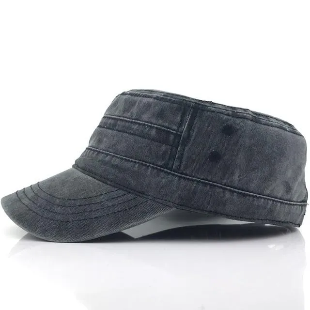 Adjustable Classical Style Solid Color Cotton Army Military Cap