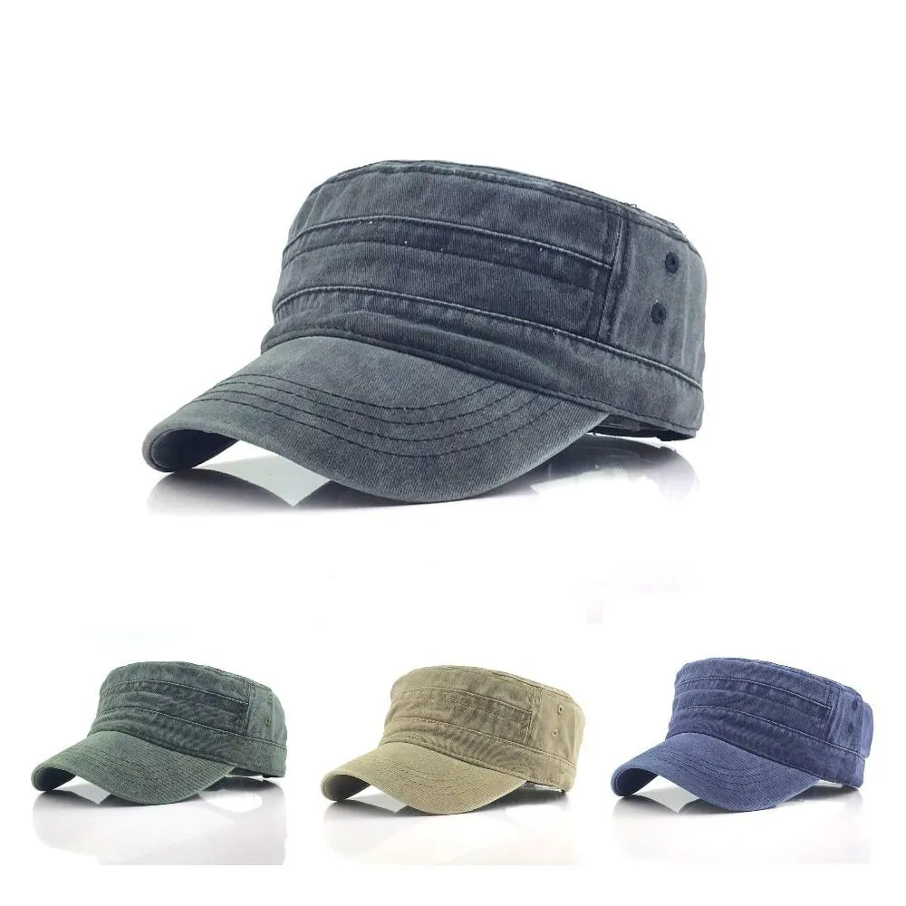 Adjustable Classical Style Solid Color Cotton Army Military Cap