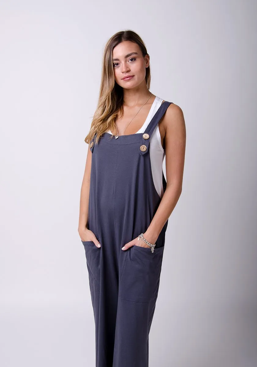 AMBER Loose Fit Jersey Dungarees - Charcoal