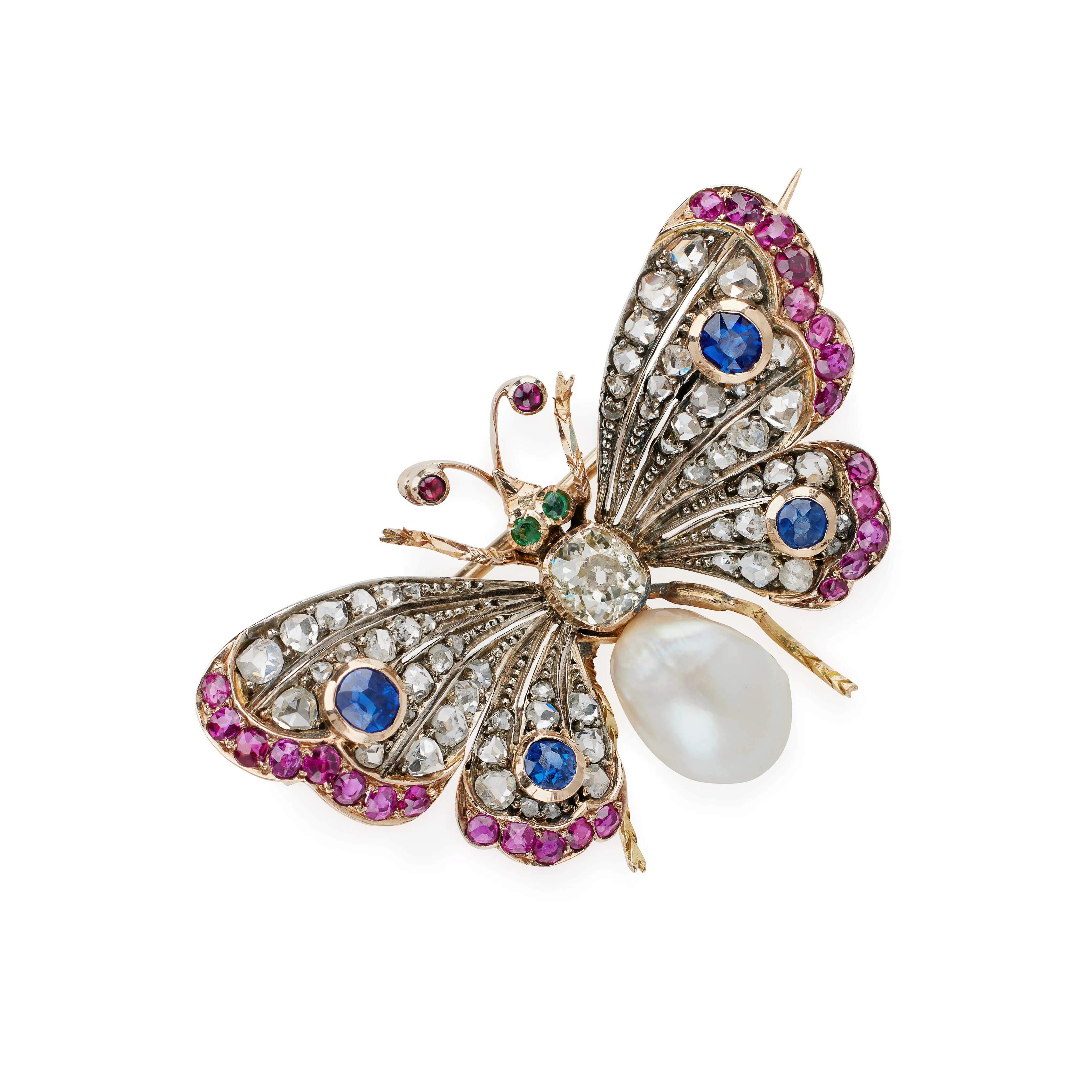 Antique Diamond, Pearl and Gem-set Butterfly Brooch