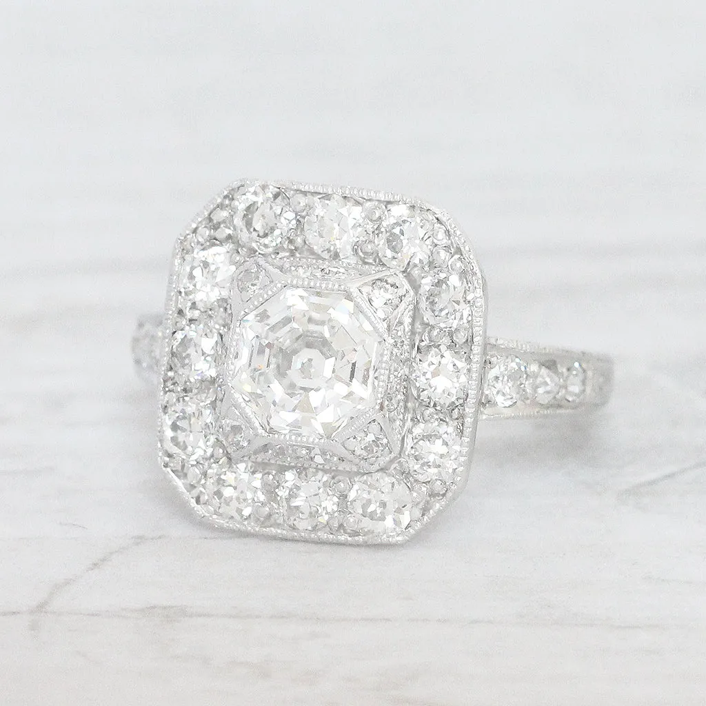 Art Deco 1.10 Carat Octagonal Cut Diamond Cluster Ring